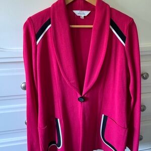Misook Women's Vibrant Pink Blazer with Black and White Accents